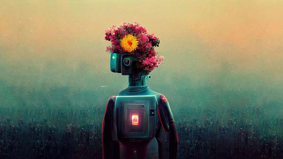 A.I. picture of robot and flowers