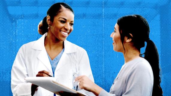 Doctor and patient smiling